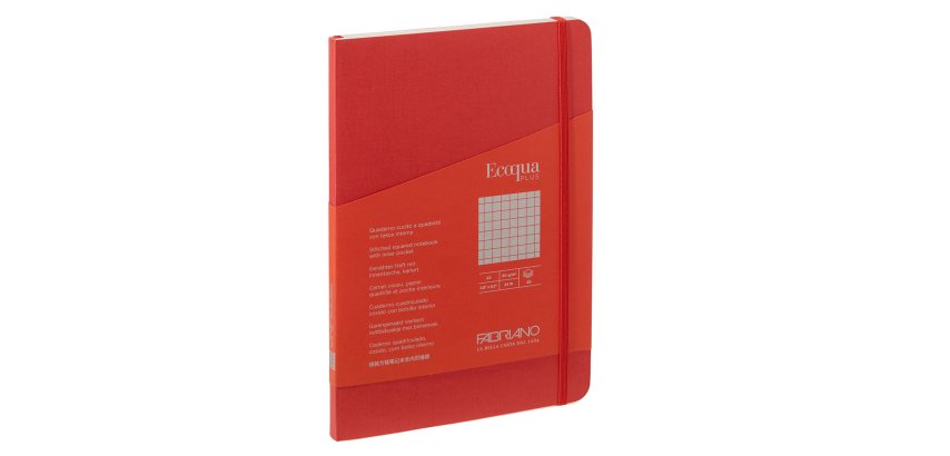 Taccuino Ecoqua Plus - con elastico - rilegatura cucita - A5 - 5 mm - 80 fogli - lampone - Fabriano