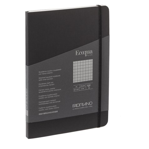 Taccuino Ecoqua Plus - con elastico - rilegatura cucita - A5 - 5 mm - 80 fogli - nero - Fabriano