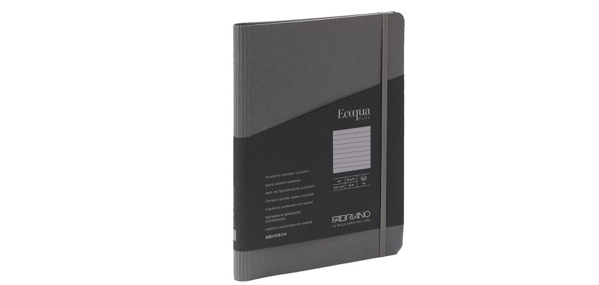 Taccuino Ecoqua Plus - con elastico - spiralato - A5 - 70 fogli - righe - antracite - Fabriano