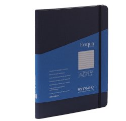Taccuino Ecoqua Plus - con elastico - spiralato - A5 - 70 fogli - righe - blu scuro - Fabriano