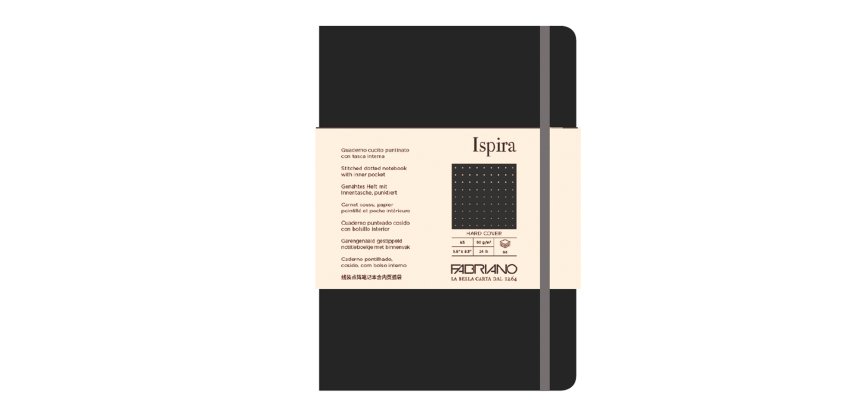 Taccuino Ispira - con elastico - copertina rigida - A5 - 96 fogli - puntinato - nero - Fabriano