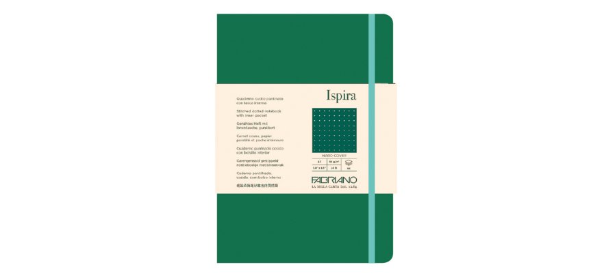 Taccuino Ispira - con elastico - copertina rigida - A5 - 96 fogli - puntinato - verde - Fabriano
