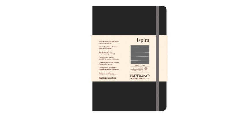 Taccuino Ispira - con elastico - copertina rigida - A5 - 96 fogli - righe - nero - Fabriano