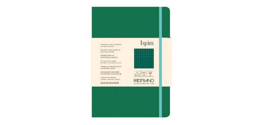 Taccuino Ispira - con elastico - copertina flessibile - A5 - 96 fogli - puntinato - verde - Fabriano