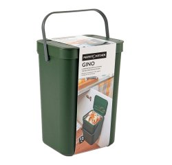 Pattumiera Gino - per rifiuti organici - 24 x 19 x 35,5 cm - 12 lt - verde bosco - Perfetto