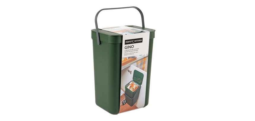 Pattumiera Gino - per rifiuti organici - 24 x 19 x 35,5 cm - 12 lt - verde bosco - Perfetto