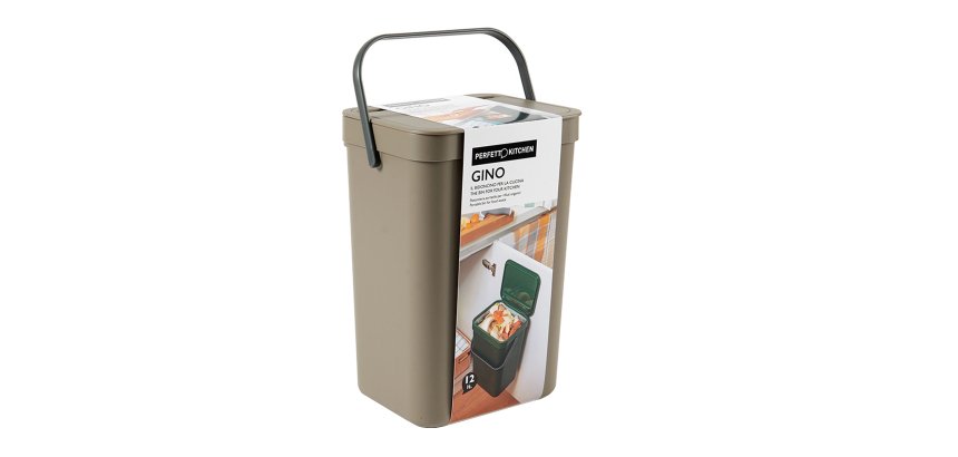 Pattumiera Gino - per rifiuti organici - 24 x 19 x 35,5 cm - 12 lt - marrone - Perfetto