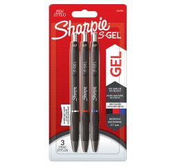 Penna gel a scatto - 0.7 mm - nero/blu/rosso - Sharpie - conf. 3 pezzi