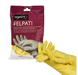 Guanti in lattice - felpati - taglia L/8 - giallo - Perfetto - blister 2 pezzi