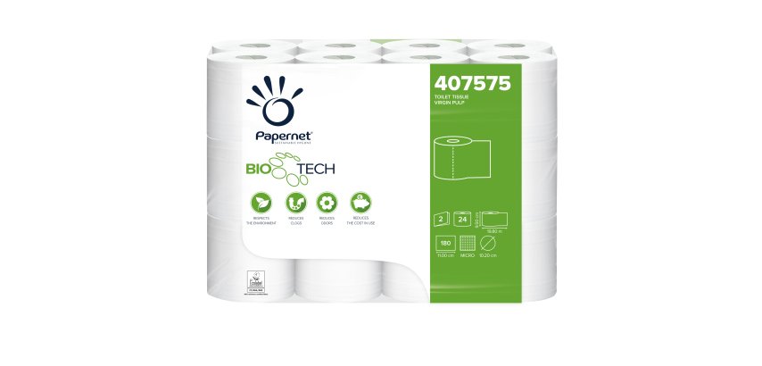 Carta igienica classica Bio Tech - 180 strappi - 2 veli - 19,80 mt - Papernet - conf. 24 rotoli