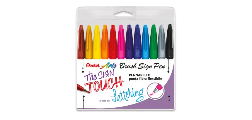 Pennarello Brush Sign Pen - colori assortiti - Pentel - conf. 12 pezzi