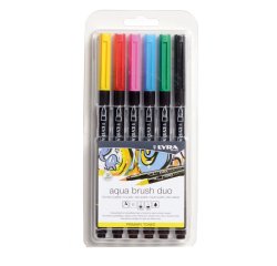 Pennarello Aqua Brush Duo - colori primari - Lyra - conf. 6 pezzi