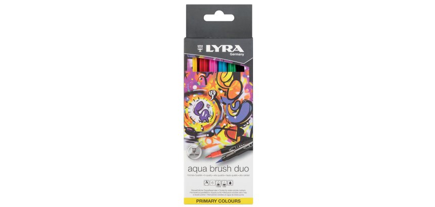 Pennarello Aqua Brush Duo - colori primari - Lyra - conf. 6 pezzi