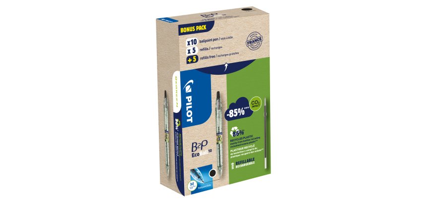 Penna a sfera scatto B2P Ecoball - punta 1.0 mm - 10 refill B2P inclusi - nero - Pilot - conf. 10 pezzi