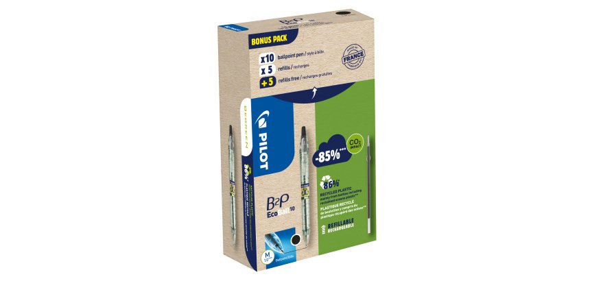 Penna a sfera scatto B2P Ecoball BeGreen - punta 1.0 mm - 10 refill B2P inclusi - nero - Pilot - conf. 10 pezzi