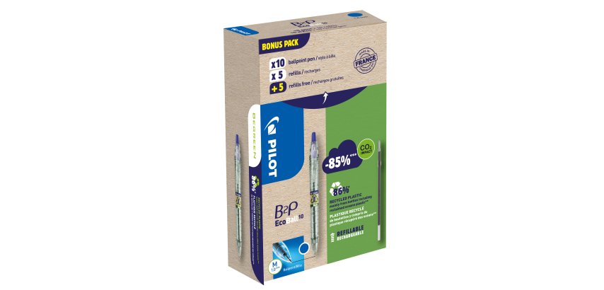 Penna a sfera scatto B2P Ecoball - punta 1.0 mm - 10 refill B2P inclusi - blu - Pilot - conf. 10 pezzi