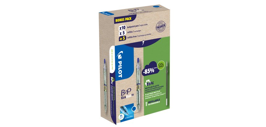 Penna a sfera scatto B2P Ecoball BeGreen - punta 1.0 mm - 10 refill B2P inclusi - blu - Pilot - conf. 10 pezzi