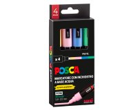 Marcatore Uni Posca PC5M - punta media 1,8-2,5 mm - colori assortiti pastel - Uni Mitsubishi - conf. 4 pezzi