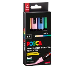 Marcatore Uni Posca PC5M - punta media 1,8-2,5 mm - colori assortiti pastel - Uni Mitsubishi - conf. 4 pezzi