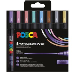Marcatore Uni Posca PC5M - punta media 1,8-2,5 mm - colori assortiti metal - Uni Mitsubishi - conf. 8 pezzi