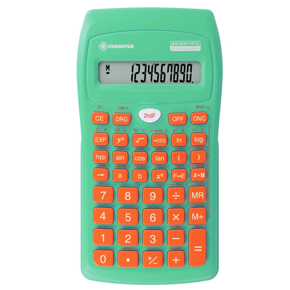 Calcolatrice scientifica BeColor - 10+2 cifre - verde acqua - tasti  arancione - Osama su