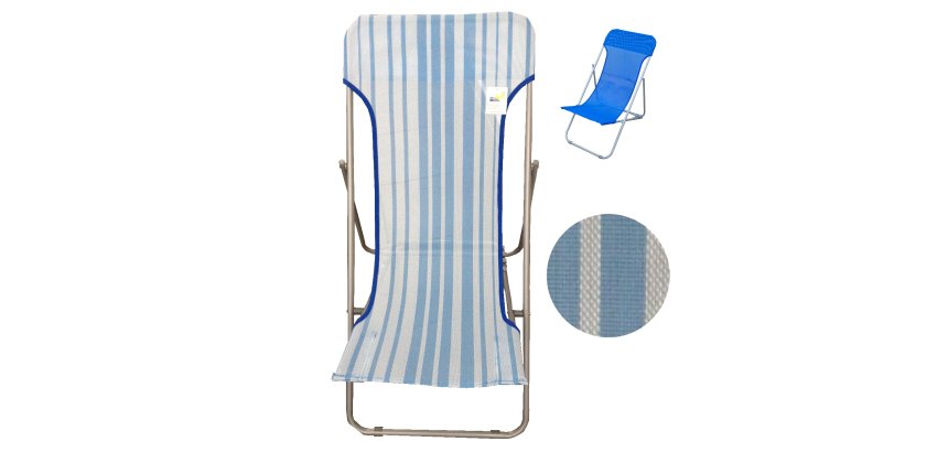 Sdraio Beach - pieghevole - 70 x 72 x 45 cm - acciaio verniciato/texilene - righe azzurre - Garden Friend