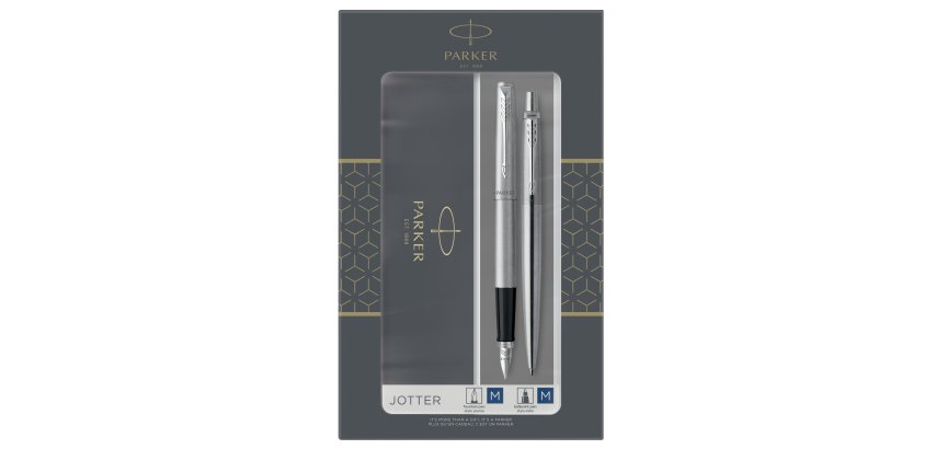 Gift Set DUO - Jotter stainless steel CT sfera + stilografica - punta media - Parker