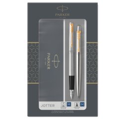 Gift Set DUO - Jotter stainless steel GT sfera + stilografica - punta media - Parker