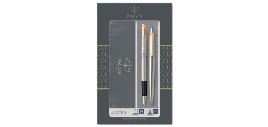 Gift Set DUO - Jotter stainless steel GT sfera + stilografica - punta media - Parker