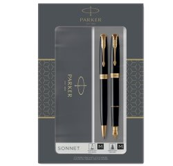 Gift Set DUO - Sonnet Black GT + stilografica + sfera - punta media - Parker