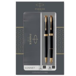 Gift Set DUO - Sonnet Black GT + stilografica + sfera - punta media - Parker