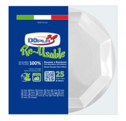 Piatto fondo riutilizzabile - ottagonale - diametro 22 cm - PS reuse - bianco - Dopla - conf. 25 pezzi