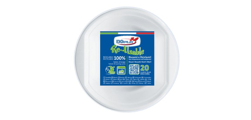 Scodella riutilizzabile - rotonda - diametro 17 cm - 630 ml - PS reuse - bianco - Dopla - conf. 20 pezzi
