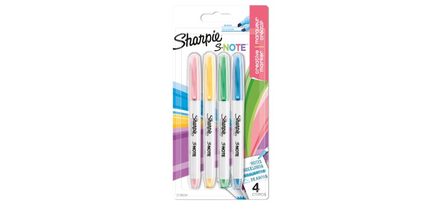 Pennarello S-Note - punta scalpello - colori assortiti - Sharpie - astuccio 4 pezzi