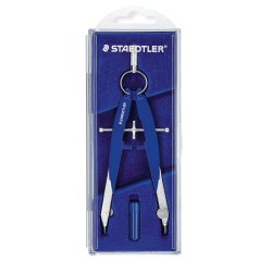 En_compas staedtler micrometrico con husillo y ajuste por rueda central incluye tubo de minas mars 556