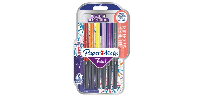 Pennarello Flair Nylon - punta feltro - 1,10mm - colori assortiti Metallic - Papermate - conf. 6 pezzi