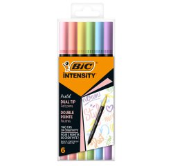 Pennarello Intensity Pastel - dual tip brush - colori assortiti - Bic - conf. 6 pezzi