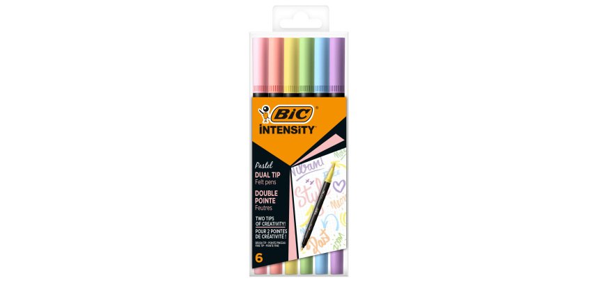 Pennarello Intensity Pastel - dual tip brush - colori assortiti - Bic - conf. 6 pezzi