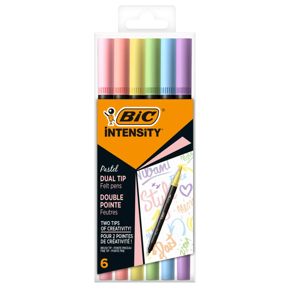 Pennarello Intensity Pastel - dual tip brush - colori assortiti - Bic -  conf. 6 pezzi su