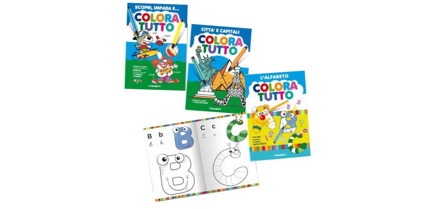 Album da colorare - 24 facciate - per bimbo - fantasie alfabeto, bimbi, capitali - Blasetti
