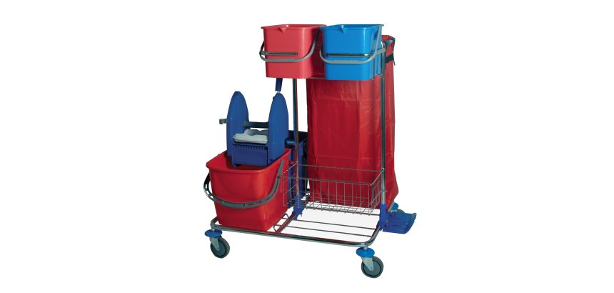 Carrello per pulizie Star 2 - cromato - 48 L - 82 x 71 x 105 cm - Taxon