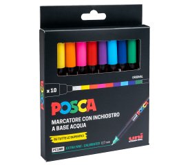 Marcatore Uni Posca PC1M - punta extra fine 0.7 mm - colori assortiti - Uni Mitsubishi - conf. 10 pezzi