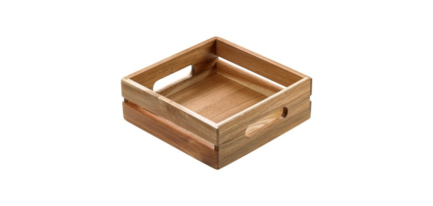 Cassetta per alimenti - 20 x 20 x 7 cm - legno di acacia - Leone