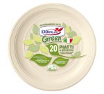 Piatto piano monouso - rotondo - diametro 22 cm - Mater-Bi - avorio - Dopla Green - conf. 20 pezzi