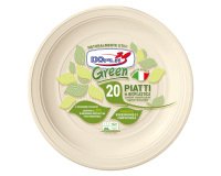 Piatto piano monouso - rotondo - diametro 22 cm - Mater-Bi - avorio - Dopla Green - conf. 20 pezzi
