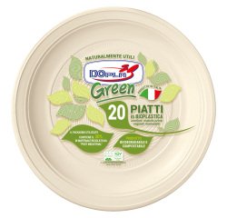Piatto piano monouso - rotondo - diametro 22 cm - Mater-Bi - avorio - Dopla Green - conf. 20 pezzi