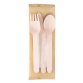 Tris posate monouso - con tovagliolo - 16 cm - legno - Signor Bio - conf. 100 pezzi