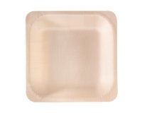 Piatto piano monouso - quadrato - 14,5 x 14,5 cm - legno - colore naturale - Signor Bio - conf. 50 pezzi