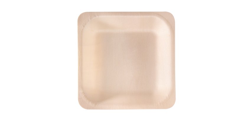 Piatto piano monouso - quadrato - 14,5 x 14,5 cm - legno - colore naturale - Signor Bio - conf. 50 pezzi
