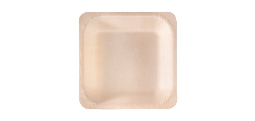 Piatto piano monouso - quadrato - 14,5 x 14,5 cm - legno - colore naturale - Signor Bio - conf. 50 pezzi